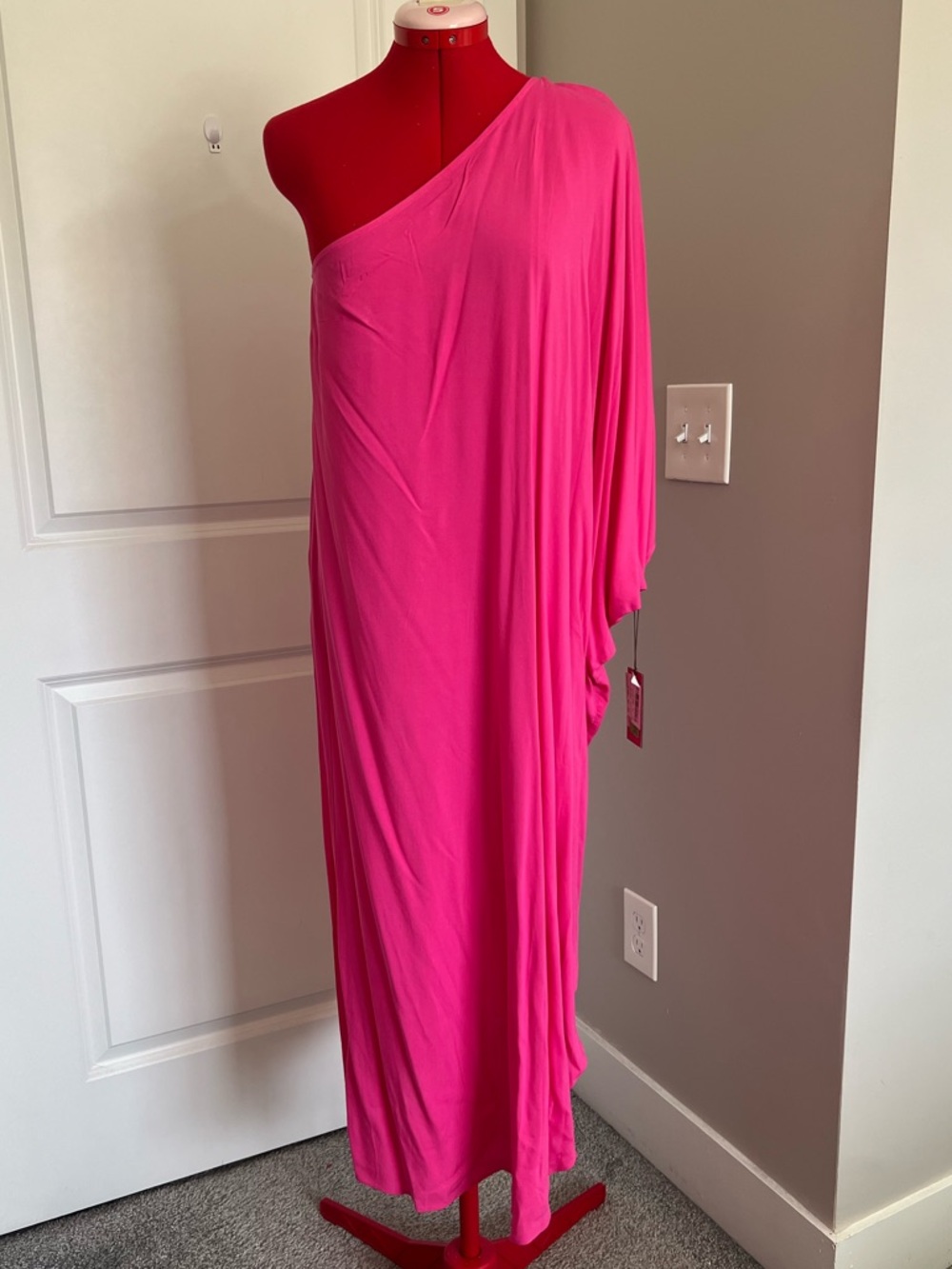 Vince Camuto One-Shoulder Fuchsia Maxi Dress